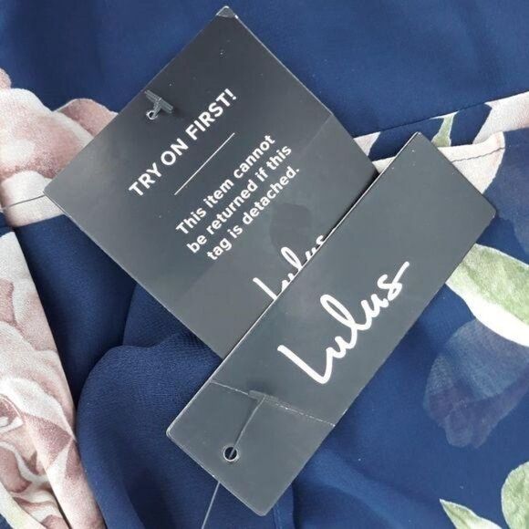 Lulu's Dress The Very Thought Of You 539682 Flounce Shawl Floral Gown Navy Sz S - Picture 12 of 16